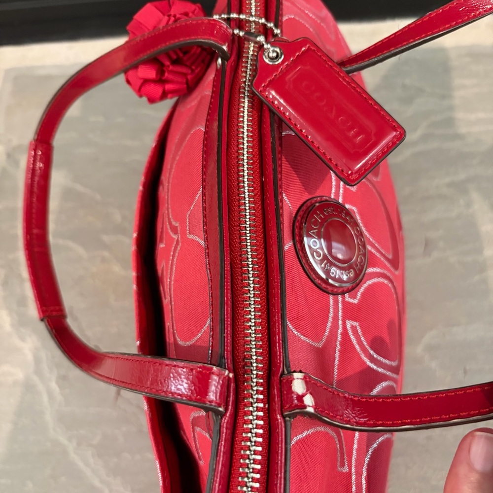 2012 Coach Red Signature Tote with Floral Charm - Picture 10 of 10